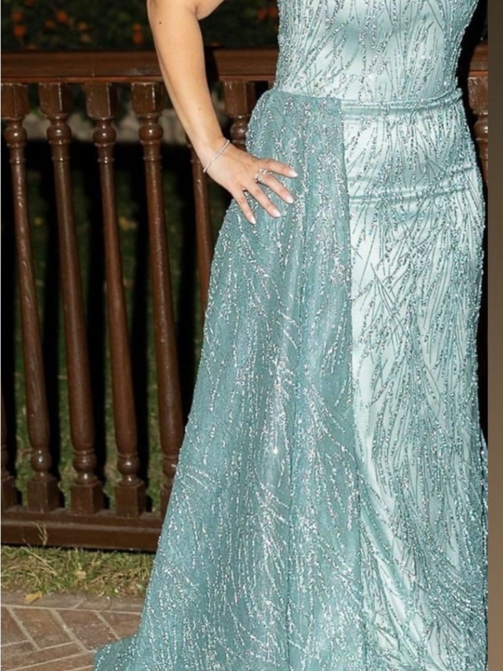 Strapless Seafoam Green Beaded Evening Dress
